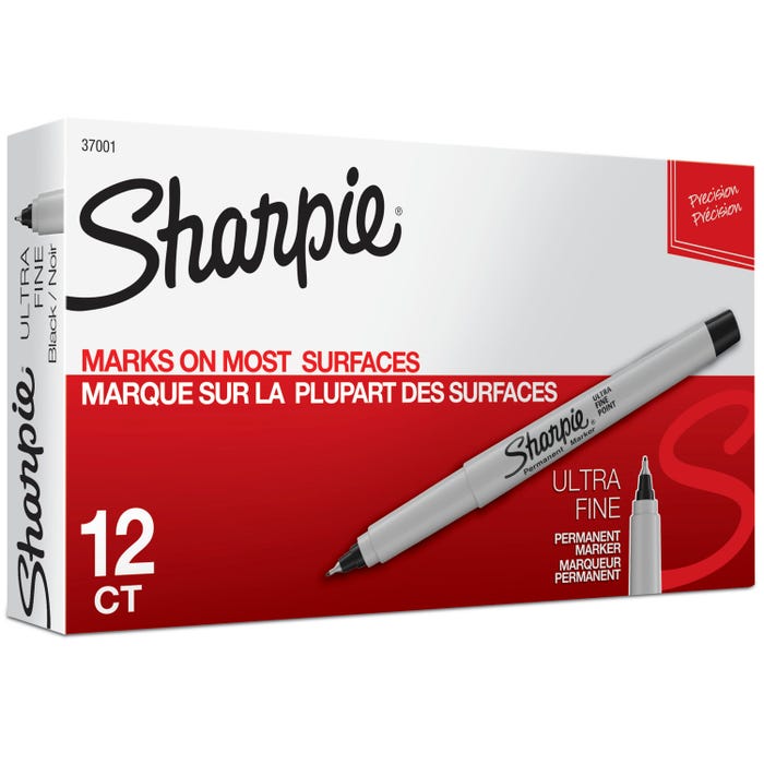 Sharpie Permanent Markers, Ultra Fine Point, Black, Set of 12