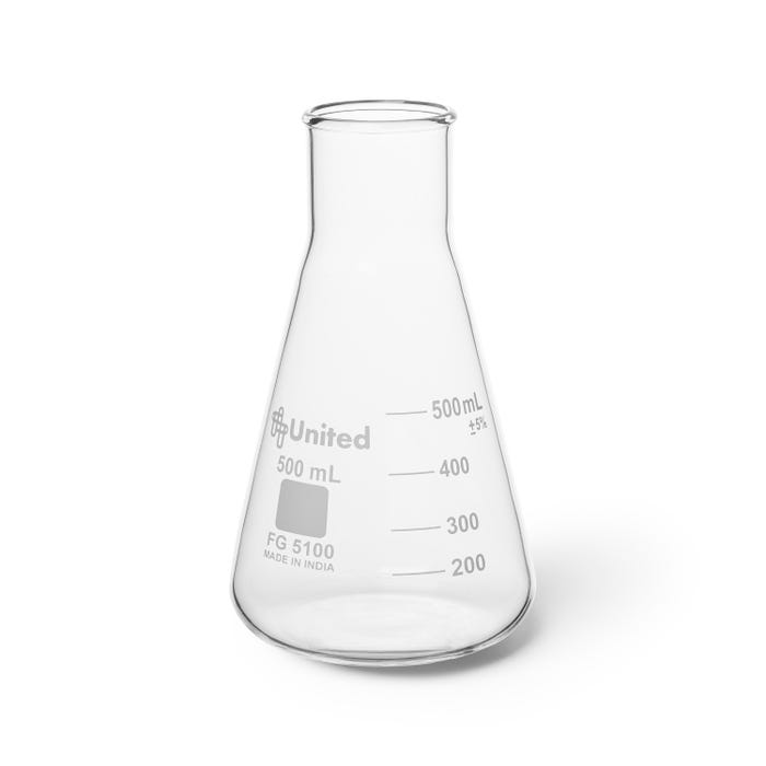 United Scientific Wide Mouth Erlenmeyer Flasks, Borosilicate Glass, 500 Milliliters, Pack of 6