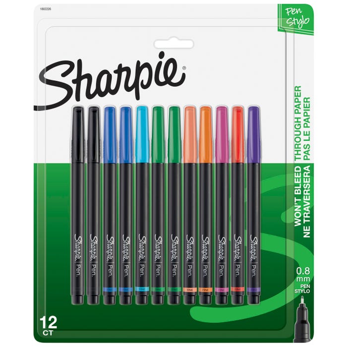 Sharpie Pens, Medium Point, 0.4 mm, Assorted Colors, Set of 12