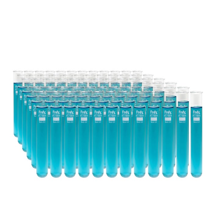 Frey Scientific Borosilicate Glass Test Tubes, 20 x 150 mm, 36 mL, Pack of 72