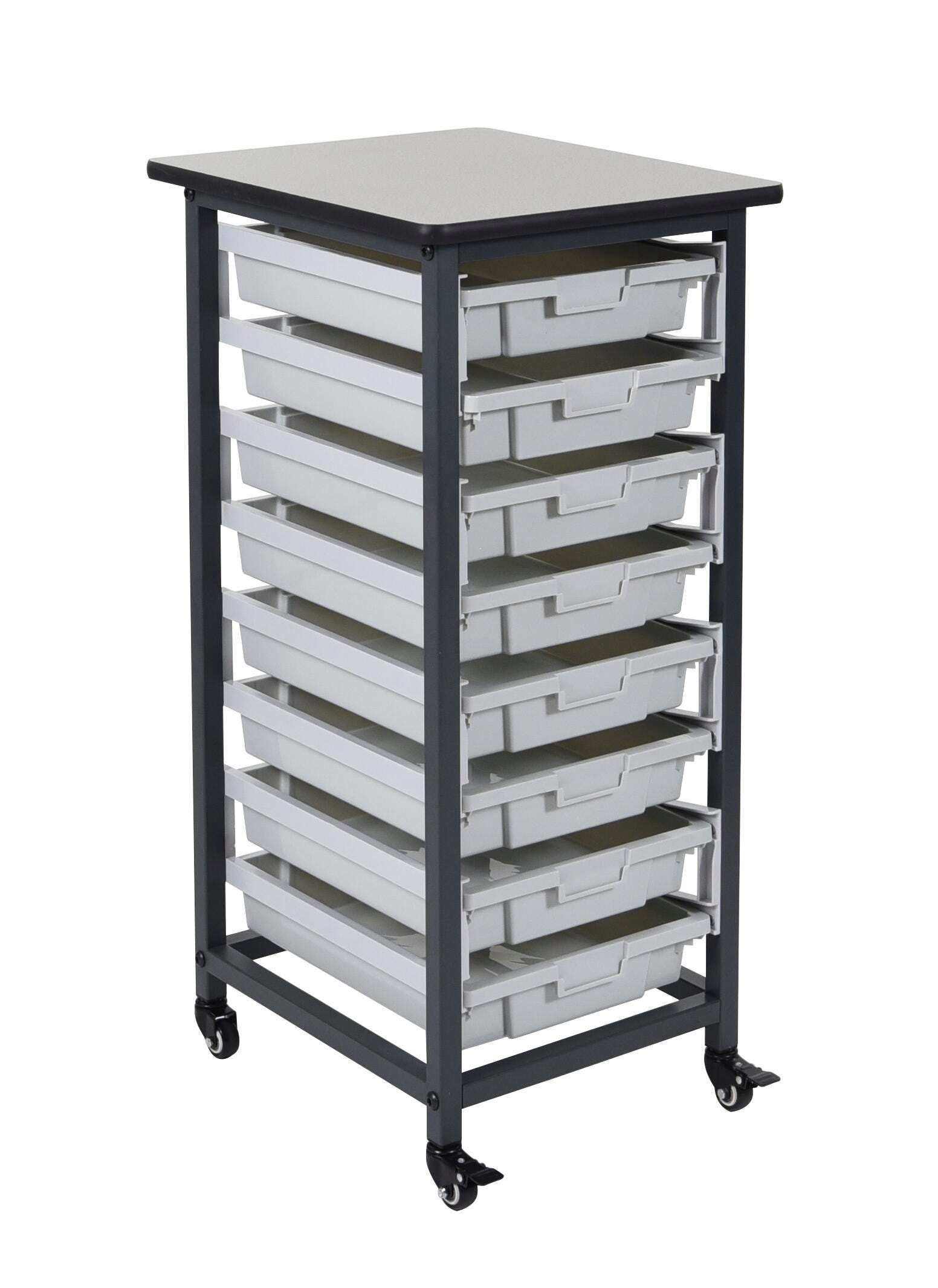 Luxor Mobile Bin Storage Unit, Single Row, 8 Bins, 3 Inch Deep 1581421