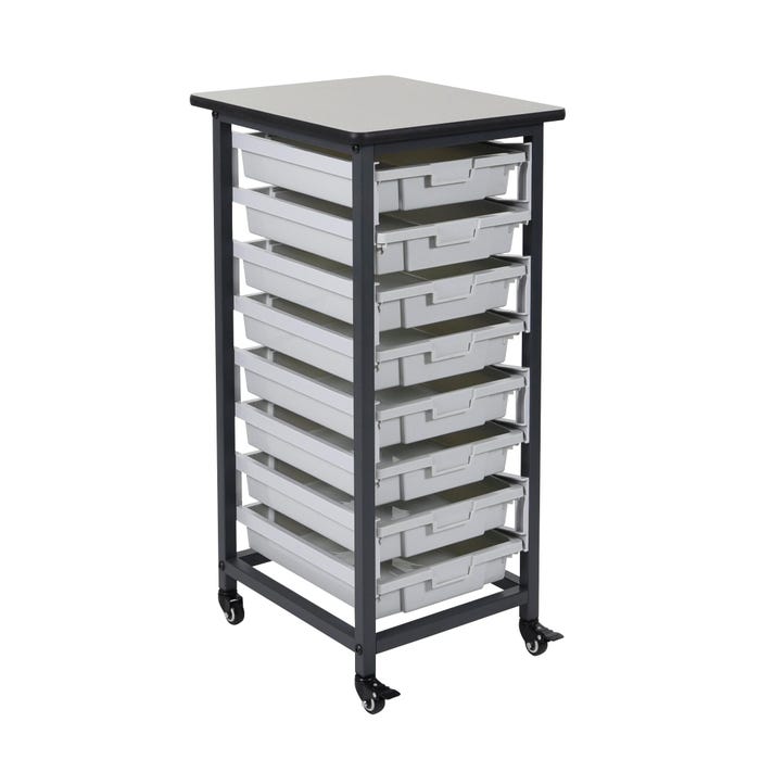Luxor Mobile Bin Storage Unit, Single Row, 8 Small Gray Bins