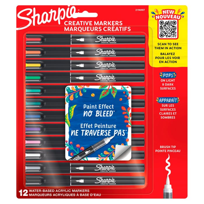 Sharpie Creative Markers, Brush Tip, Assorted Colors, Set of 12