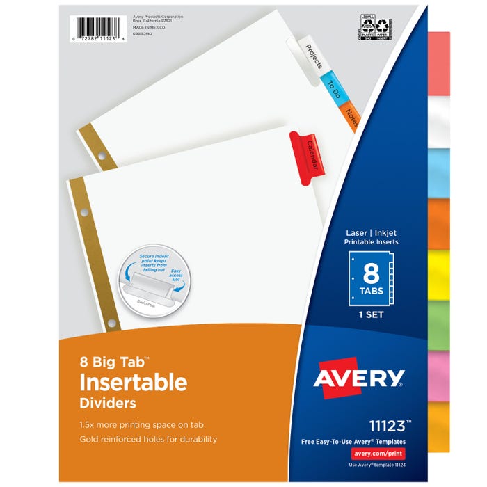 Avery Insertable Divider, Two Sided, 8 Tab, 8-1/2 x 11 Inches, Multi-Color, 1 Set