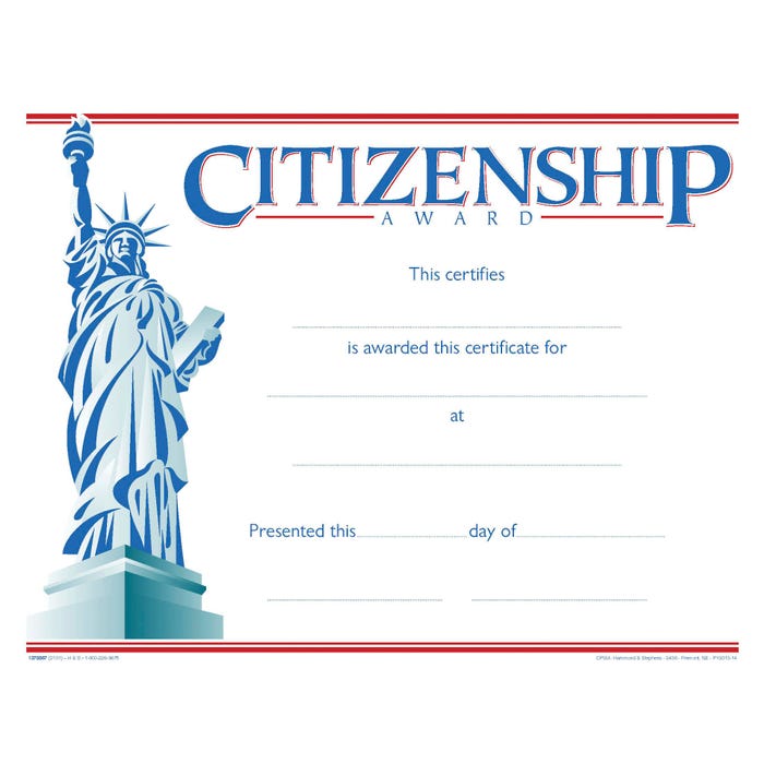 Achieve It! Raised Print Citizenship Recognition Award, 11 x 8-1/2 inches, Pack of 25