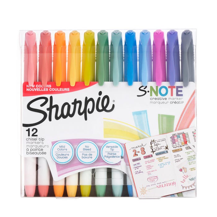 Sharpie S-Note Creative Markers, Chisel Tip, Assorted Colors, Set of 12