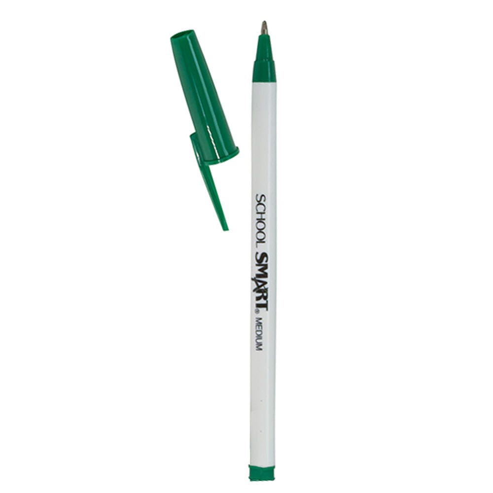Image for School Smart Round Stick Pen, Medium Tip, Green, Pack of 12 from School Specialty