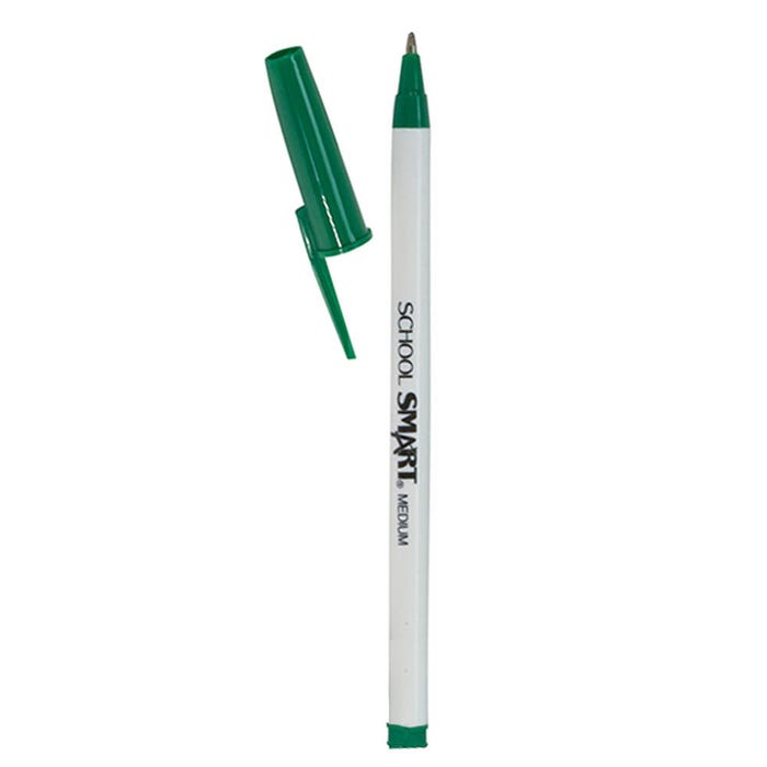School Smart Round Stick Pen, Medium Tip, Green, Pack of 12