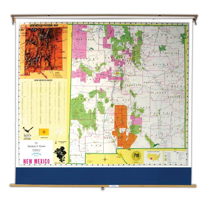 Nystrom New Mexico Pull Down Roller Classroom Map, 64 x 50 Inches