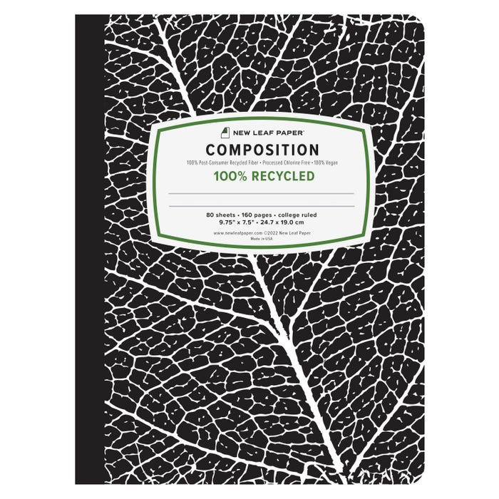 New Leaf Paper 100% Recycled Composition Book, 7-1/2 x 9-3/4 Inches, 80 Sheets