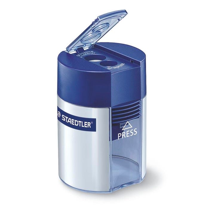 Staedtler Dual Hole Pencil Sharpener, Silver/Blue
