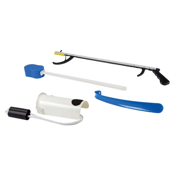 FabLife Hip Kit: 32 Inch Reacher, Contoured Sponge, Sock and Stocking Aid, 18 Inch Shoehorn