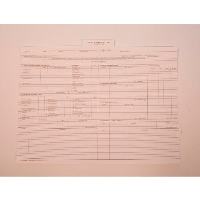 Hammond & Stephens Health Record Insert for Cumulative Health Insert, 9 x 11-3/4 Inches, White Tab, Pack of 25
