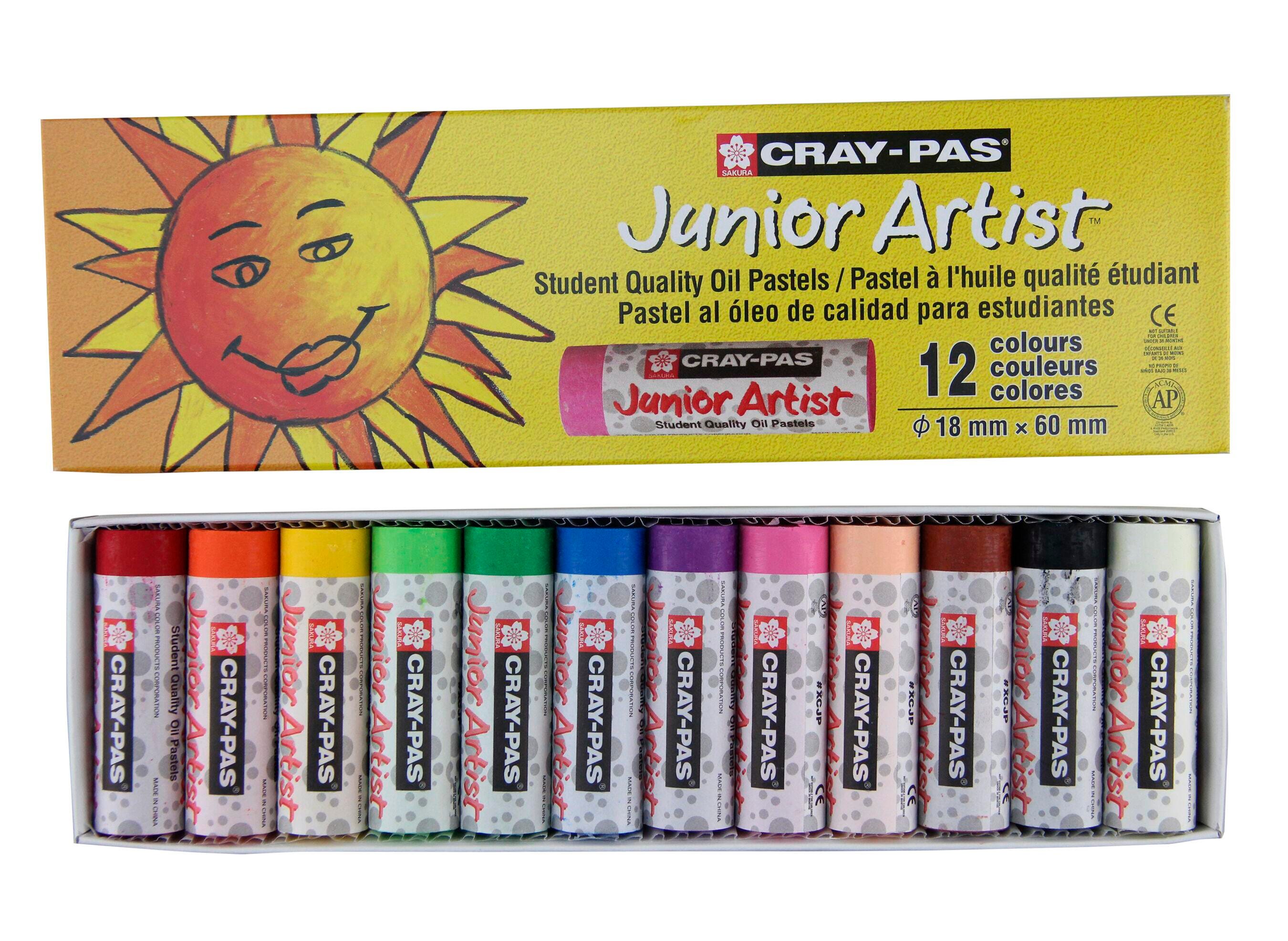 Sakura Cray-Pas Junior Artist Oil Pastels, Chubby Size, Assorted Colors, Set of 12 405704