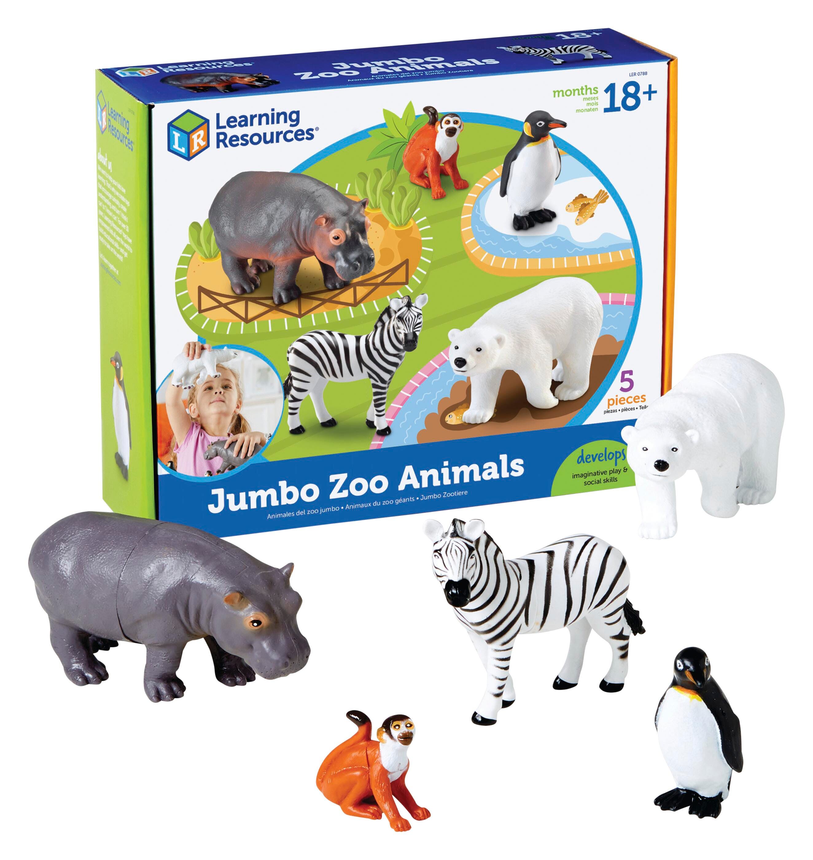 Learning Resources Jumbo Zoo Animals, Assorted Species, Set of 5 1367952