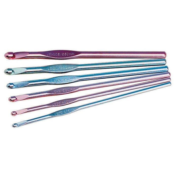 Susan Bates Silvalume Aluminum Crochet Hook Set with Pouch, Assorted Size, Set of 6