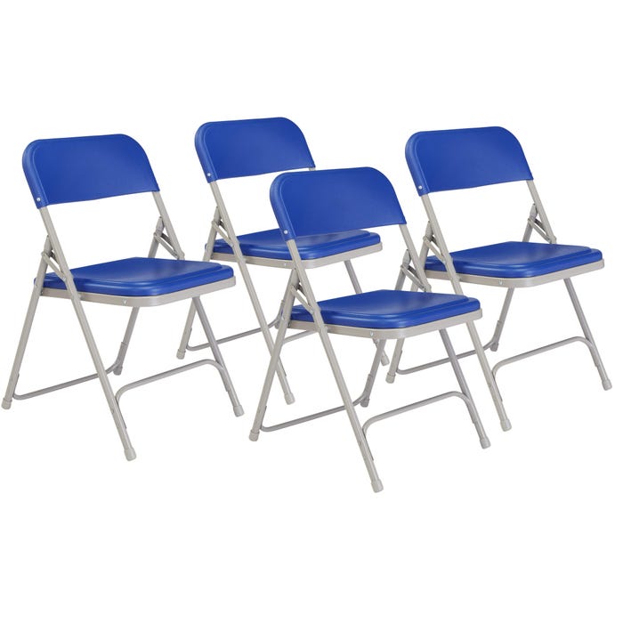National Public Seating 800 Series Premium Lightweight Plastic Folding Chair, Blue, 18-Inch Seat Height, Pack of 4