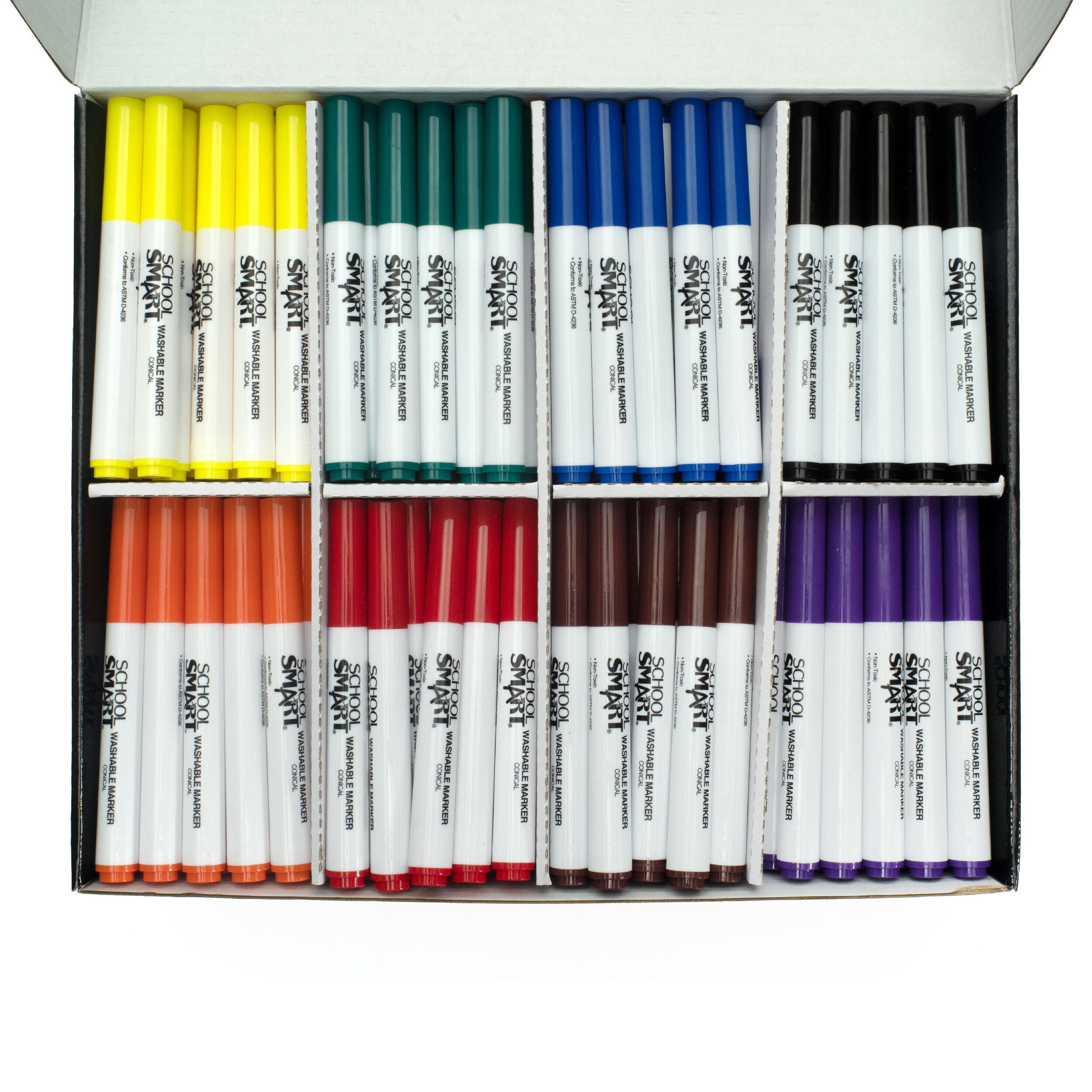 School Smart Art Markers, Conical Tip, Assorted Colors, Set of 200 086414