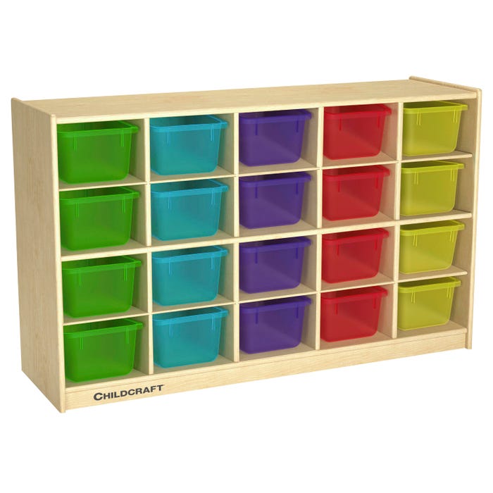 Childcraft Mobile Cubby Storage Unit, 20 Translucent Color Trays, 47-3/4 x 14-1/4 x 30 Inches