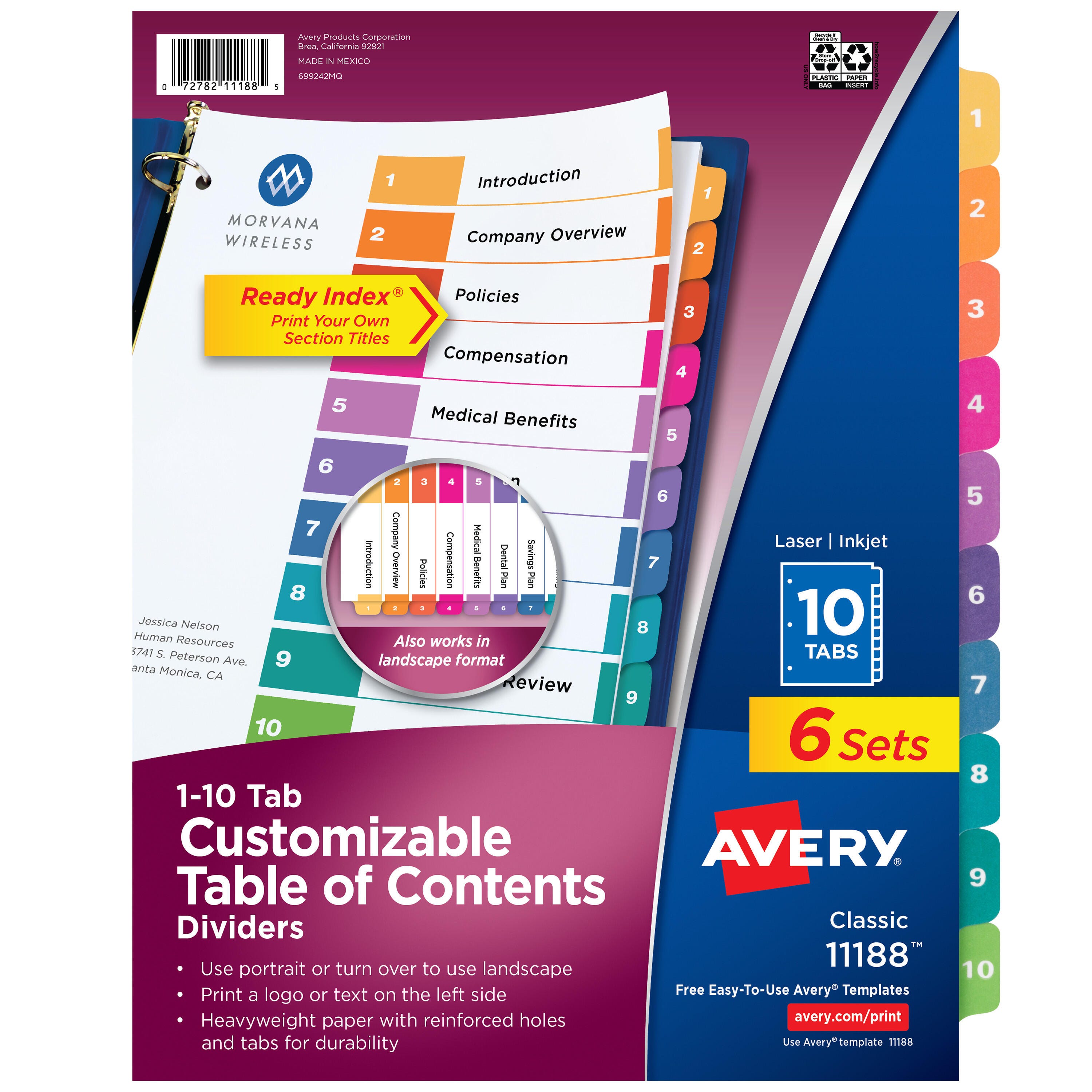 Image for Avery Ready Index Dividers, 10 Tab, 1-10, Assorted Colors, 6 Sets from School Specialty