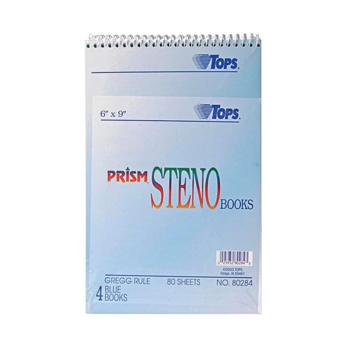 TOPS Wirebound Steno Notebook, 6 x 9 Inches, Gregg Ruled, Blue, 80 Sheets, Pack of 4