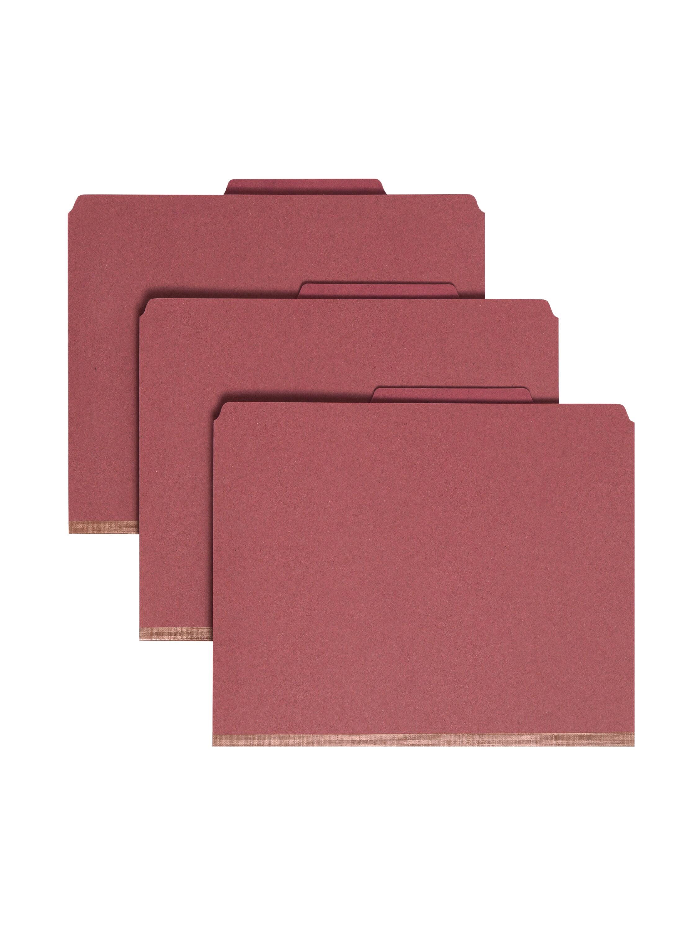 Smead SafeSHIELD Pressboard Classification File Folders, Letter Size, 2/5 Cut Tabs, 2 Inch Expansion, Red, Pack of 10