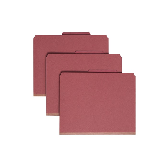 Smead SafeSHIELD Pressboard Classification File Folders, Letter Size, 2/5 Cut Tabs, 2 Inch Expansion, Red, Pack of 10