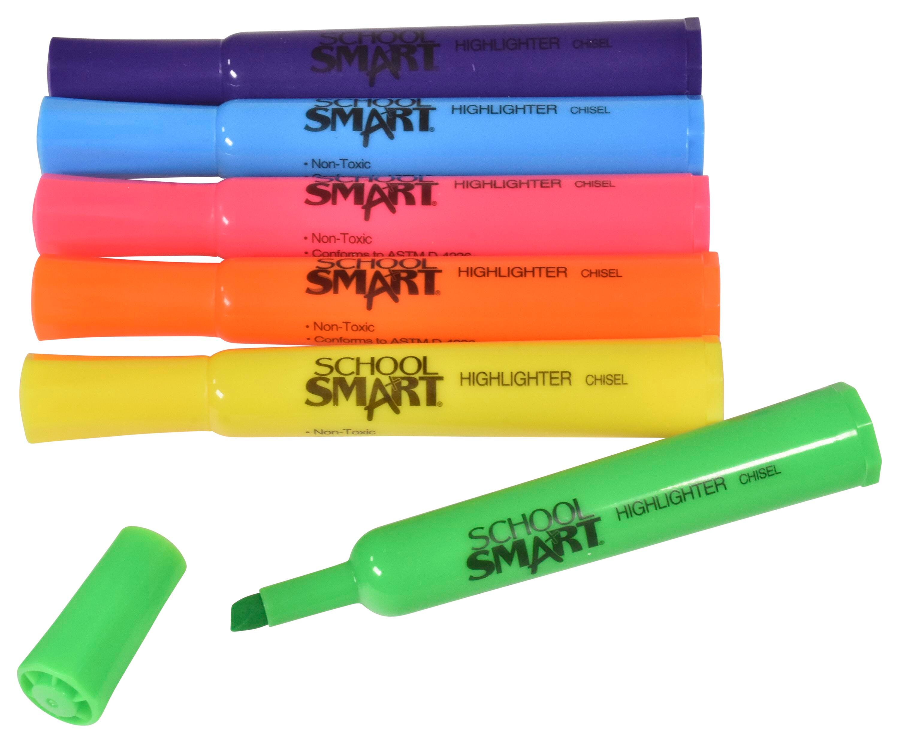 School Smart Tank Style Highlighters, Chisel Tip, Assorted Colors, Pack of 6 1354258