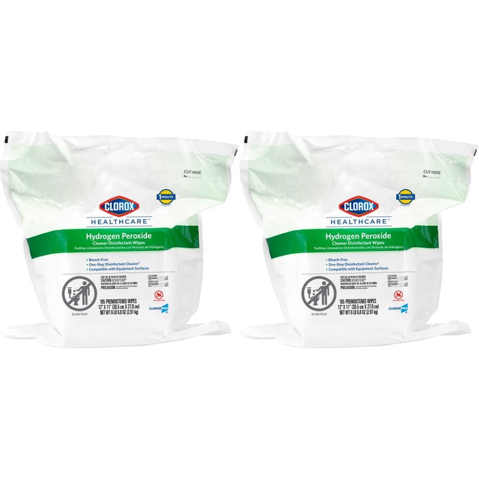 Clorox Hydrogen Peroxide Disinfectant Healthcare Wipe Refills, 185 Per Refill, Pack of 2
