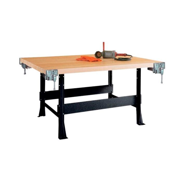 Diversified Spaces Apprentice Four-Station Industrial Arts Workbench, 64 x 54 x 31 to 40 Inches, Four Vises