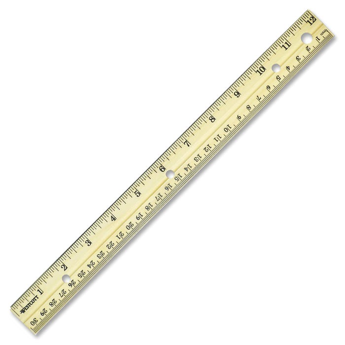Westcott Wood Ruler with Metal Edge, 12 Inches, Scaled in 16ths, Natural