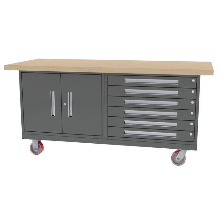 Greene 6 Drawer Double Door Mobile Workbench, 72 x 30 x 34 Inches