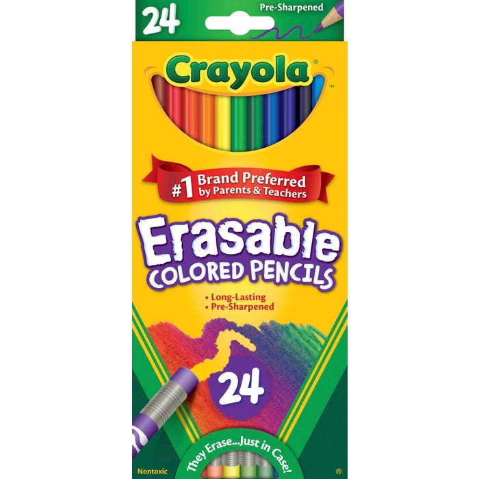 Crayola Erasable Colored Pencils, Assorted Colors, Pack of 24