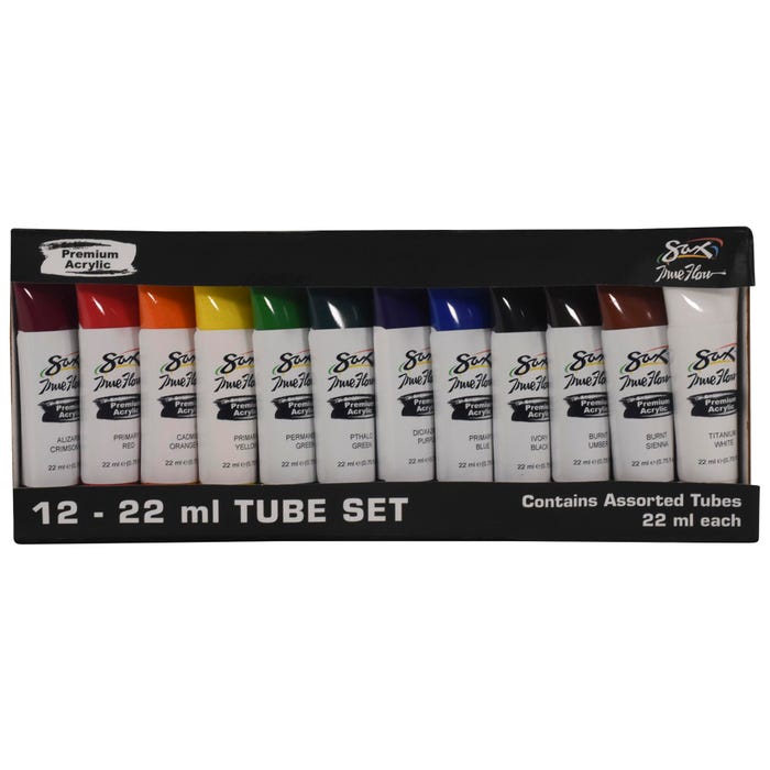 Sax Premium Acrylic Paint, Assorted Colors, 0.75 Ounce Tubes, Set of 12