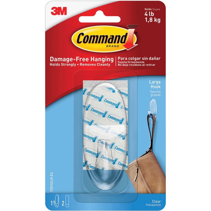 Command Hook with Adhesive Strip, Large, 4 Pound Capacity, Clear