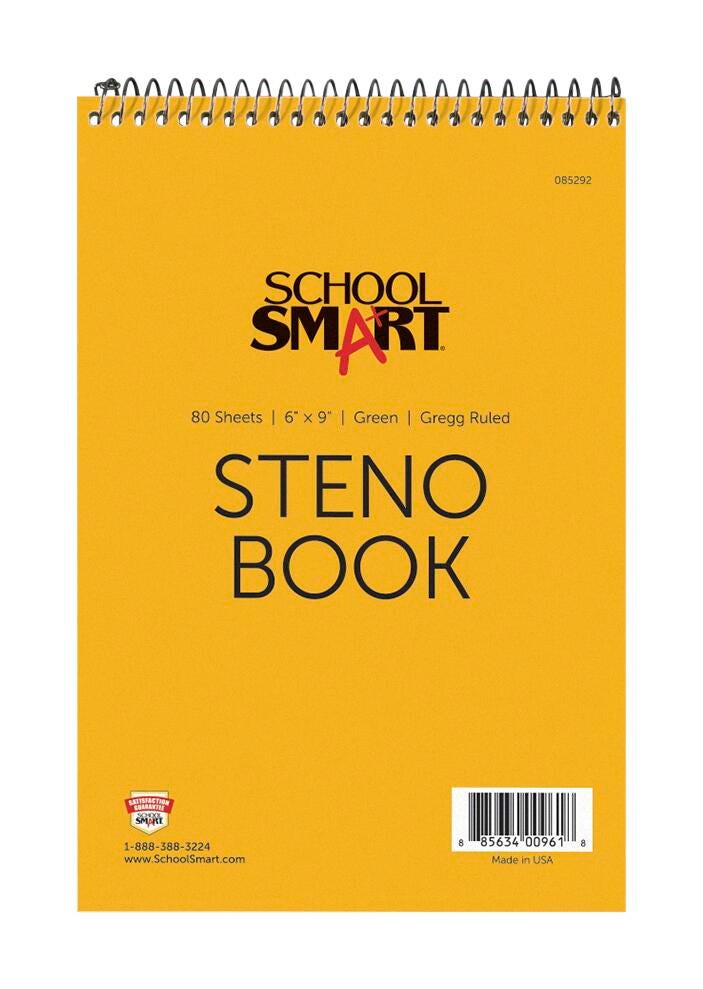 School Smart Gregg Ruled Steno Notebook, 6 x 9 Inches, Green, 80 Sheets 085292