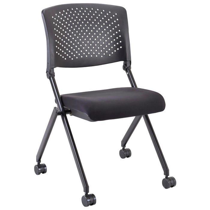Lorell Nesting Folding Chair, Casters, 24-3/8 x 22-7/8 x 35-3/8 Inches, Black, Carton of 2