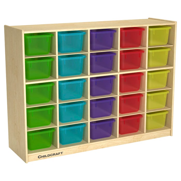 Childcraft Cubby Storage Unit, 25 Translucent Color Trays, 47-3/4 x 14-1/4 x 36 Inches