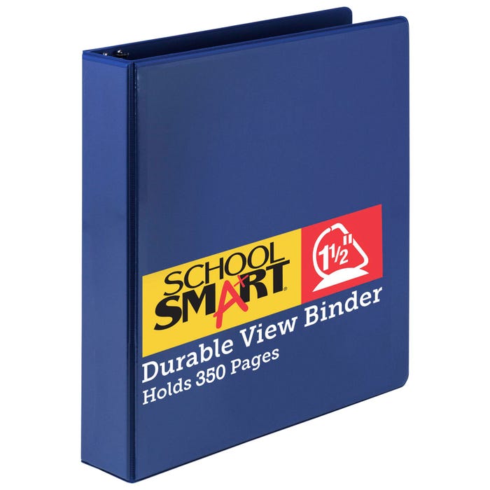 School Smart Durable Polypropylene D-Ring View Binder, 1-1/2 Inches, Blue