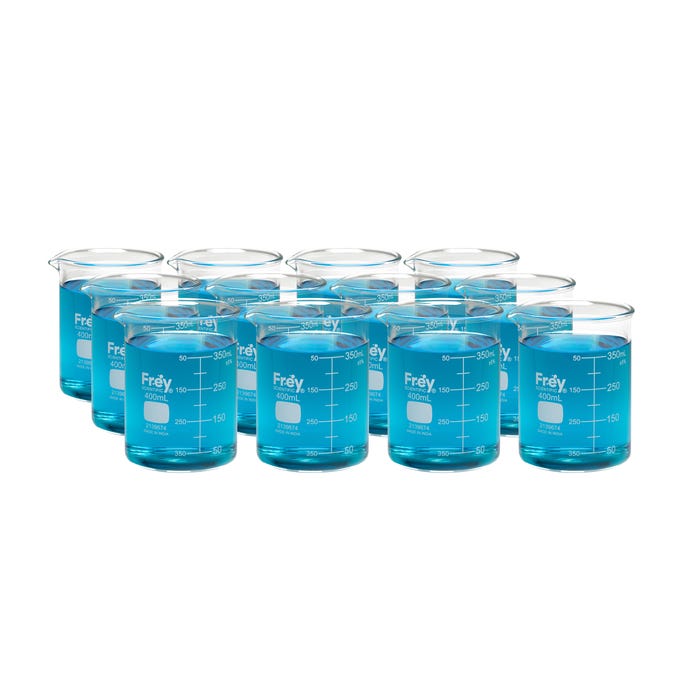Frey Scientific Borosilicate Glass Beakers, 400 mL, Pack of 12