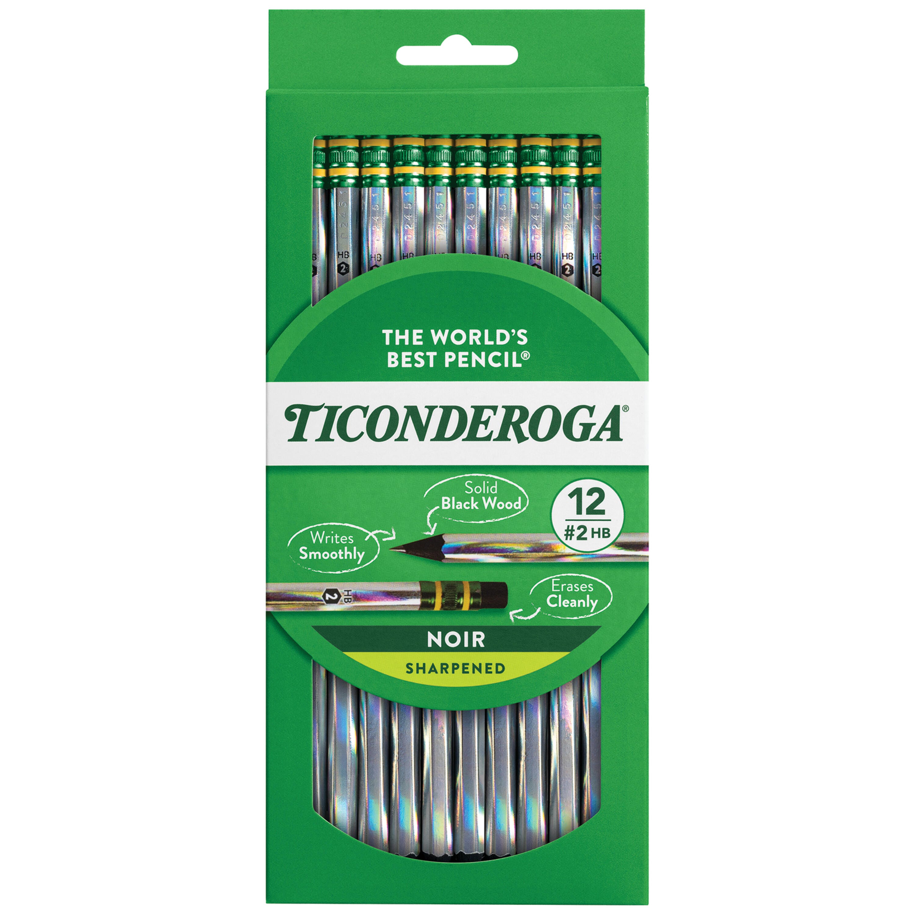 Ticonderoga Pre-Sharpened Noir Pencils, No 2 Tip, Holographic Colors, Pack of 12 089890