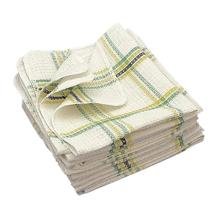 Chef Revival Waffle Weave Dish Cloths, 13 x 15 Inches, White and Green, Case of 12