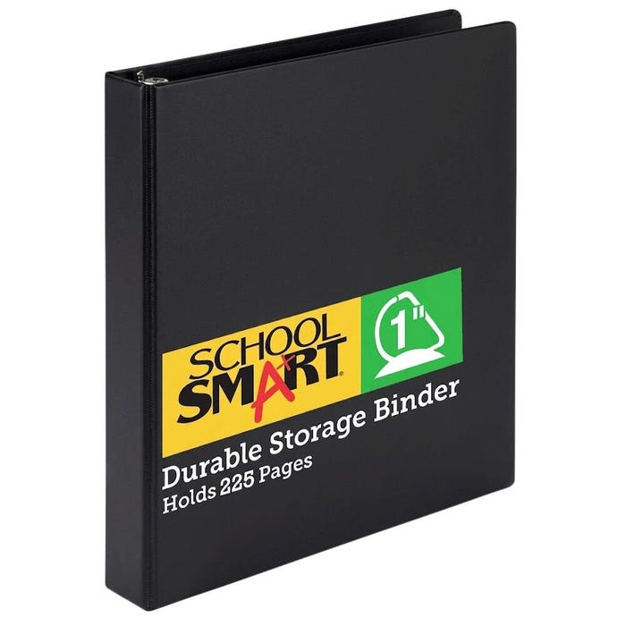 School Smart Durable Polypropylene D-Ring Binder, 1 Inch, Black