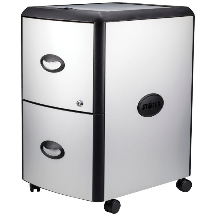 Storex Ind. Hard Top Mobile Filing Cabinet -- File Cabinet, Mobile, Metal, Letter/Legal, 19 x 15 x 23 Inches, PLATINUM/GRAY