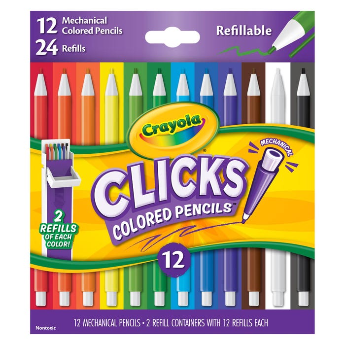 Crayola Clicks Mechanical Colored Pencils, Assorted Classic Colors, Pack of 12