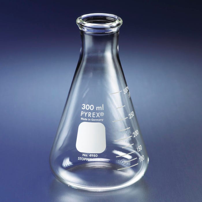 Pyrex Narrow Mouth Erlenmeyer Flasks - 50 mL - Pack of 12
