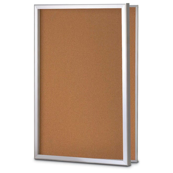 United Visual Products Slim Style Message Board, 48 X 36 in, 1 Lockable Door, Aluminum Frame