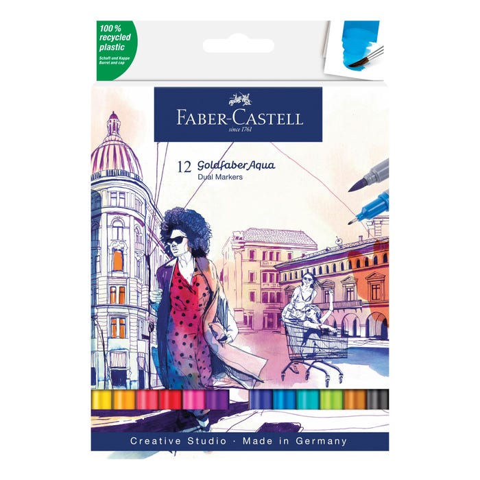Faber-Castell Aqua Markers, Dual Ended, Assorted Colors, Set of 12