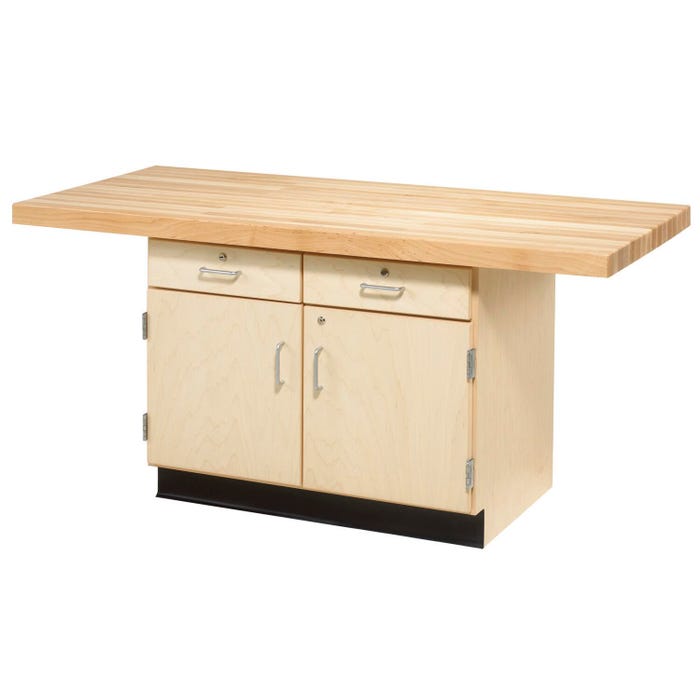 Diversified Spaces Forum Fixed Two-Station Workbench, 2 Doors, 2 Drawers, 64 x 28 x 31-1/4 Inches, Maple