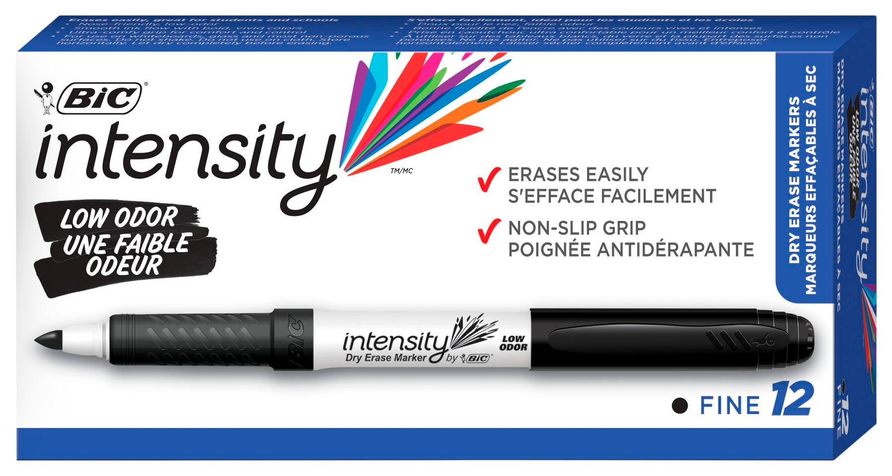 BIC Intensity Low Odor Dry Erase Markers, Fine Tip, Black, Pack of 12 079517